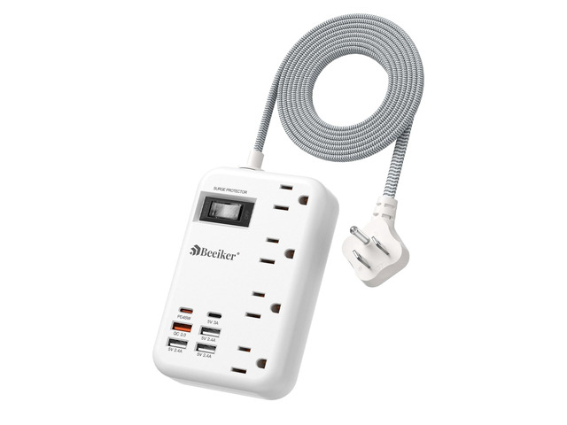 PD45W USB C Surge Protector Power Strip,6 USB Travel Extension Cord 5Ft 45W,Travel Power Strip,6 USB (2 USB C),4 Outlets,5FT Braided Extension...
