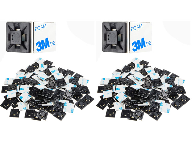 100 PCS 1.1' Black Self Adhesive Cable Zip Tie Mounts Wire Cable Clips Holders Management Anchors Organizer Holders Squares(HS-102) (Pack of 2)