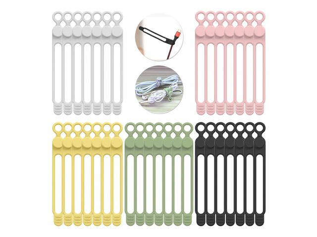 35Pcs Silicone Cable Ties, Cable Management Cord Organizer 5Colors Reusable Cord Ties, Cable Strap Tie for Bundling Electronics Wire,Home Office...