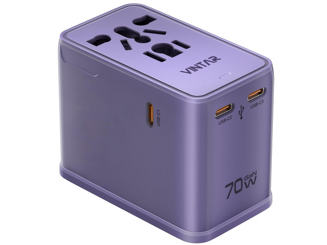 Universal Travel Adapter 70W GaN, 5-in-1 with 3USB-C PD & 1USB-A QC International Power Adapter, Fast Charging for Laptops/Tablets/Phones,...