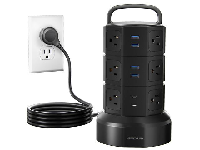 Power Strip Tower Surge Protector, 12 AC 6 USB (2 USB C), 1050J 6.5Ft Retractable Extension Cord with Multiple Outlets, 1625W/13A Outlet Extender,...