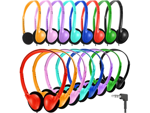 Bulk Headphones 25 Pack for Kids School Classroom, Wholesale Wired Adjustable On Ear Earphones Class Set for Students Children Toddler Teens Boys...