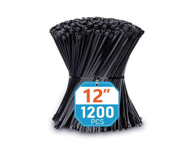Zip Ties 12 inch (1200 Pack), Black, 50lbs Tensile Strength, UV Resistant Cable Ties for indoor and outdoor by