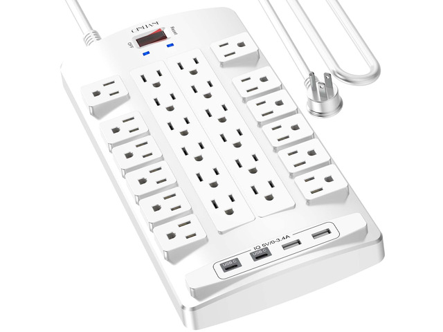 Surge Protector Power Strip - 10Ft Flat Plug Heavy Duty Extension Cord with 24 Outlets and 4 USB Ports(2 USB-C Ports), 4100J, for Home, Office,...