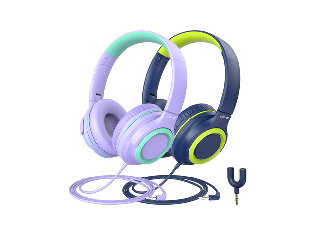 HS22 2-Pack Kids Headphones with Sharing Splitter for School Travel SafeSound Tech3.0, Share Audio, Tangle-Free, 3.5mm Jack, Foldable, Stereo...