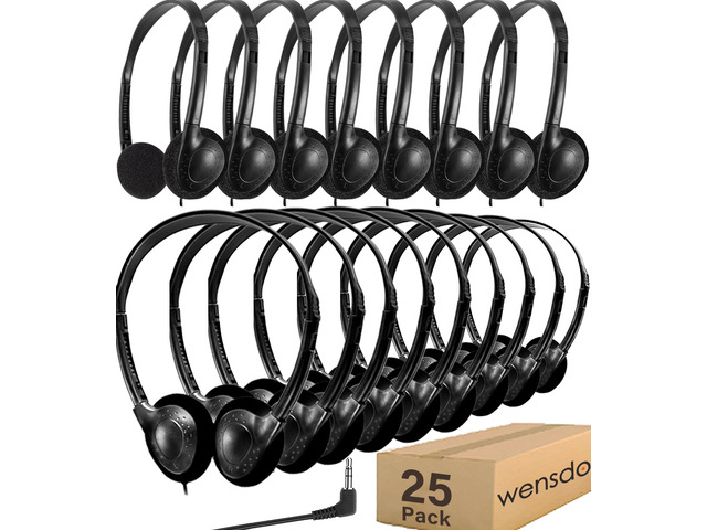 Kids Headphones Bulk 25 Pack for School Classroom K-12, Wholesale Wired Adjustable Headsets for Students Teens Children Gift and Adult (HY857,25...