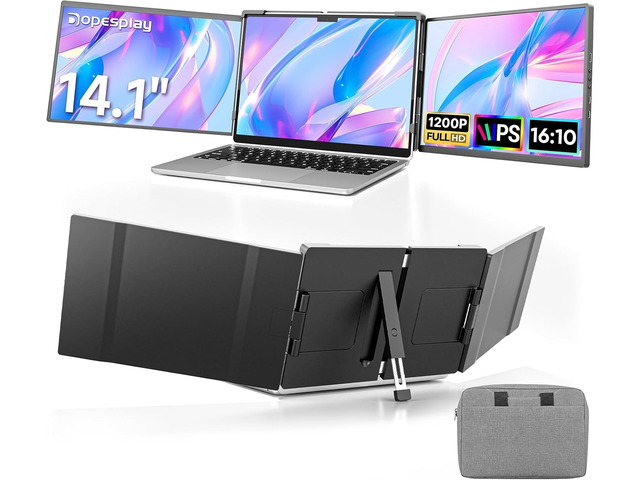 14.1' Triple Laptop Screen Extender with Case for 14-17' Laptops IPS Display Fits 14'-17' Laptops, Type-C & USB, Plug & Play Portable Screen...