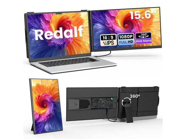 Laptop Screen Extender 15.6', Detachable 1080P FHD Portable Monitor for Laptop, Travel Dual Monitor with 360° Rotating Stand for 13-17' Laptop,...