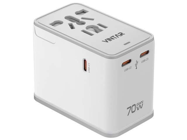Universal Travel Adapter 70W GaN, 5-in-1 with 3USB-C PD & 1USB-A QC International Power Adapter, Fast Charging for Laptops/Tablets/Phones,...
