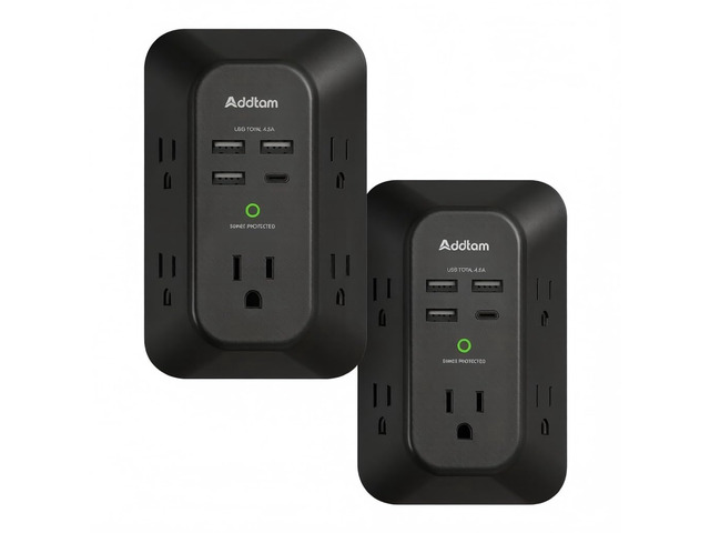 5-Outlet Extender Surge Protector, Multi Plug Wall Outlet with 4 USB Wall Charger, Plug Extension Outlet 1800J, Outlet Splitter Power Strip for...