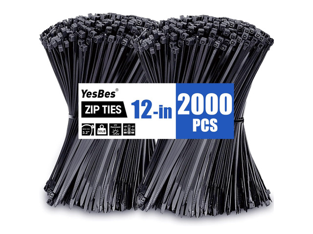 12 Inch 2000 PCS Zip Ties, Cable Ties 50lbs Tensile Strength, Black Zip Ties for Indoor and Outdoor Use, UV Resistant Wire Ties