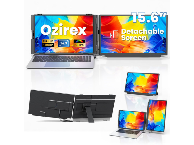 15.6' Detachable Laptop Screen Extender, Ultra-Light Portable Monitor FHD 1080P Display, Dual Monitor for 14'-17.3' Laptops, One Cable Plug & Play,...