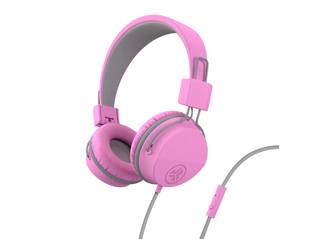 JBuddies Studio on-Ear Kids Wired Headphones with mic, Volume Limiter, Foldable, Adjustable, Noise Isolation, Pink