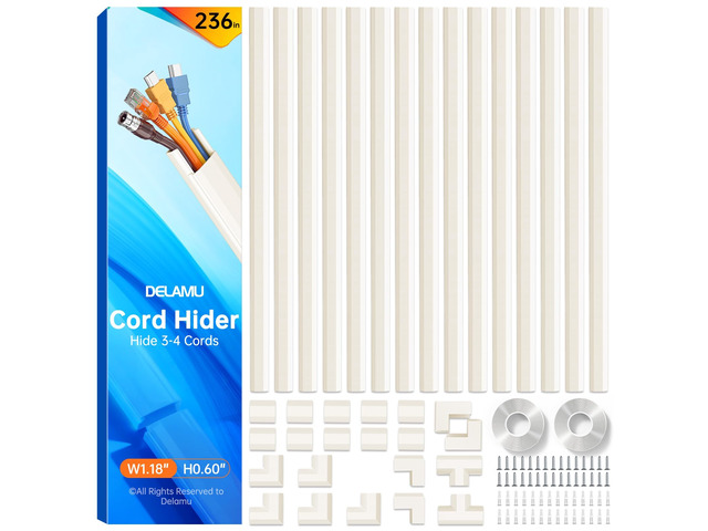 Beige Cord Hider, 236in Cord Covers for 3-4 Wires on Wall, Beige Cable Hider Wire Covers for Cords, Wire Hiders for TV on Wall, TV Cord Hider Wall...