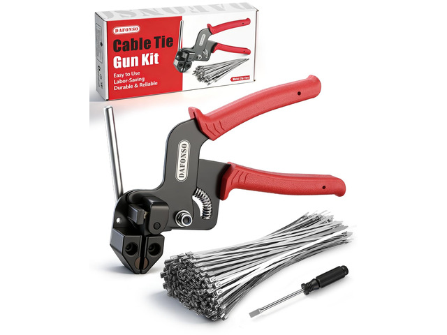 112-Piece Cable Tie Gun Kit, 11.8 Inch 304 Stainless Steel Zip Ties Includes 110 Metal Zip Ties and Release Tool; Gun Tightens and Cuts for Fence,...