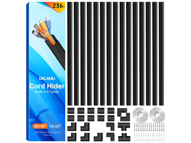 Black Cord Hider, 236in Cord Covers for 3-4 Wires on Wall, Cable Hider Wire Covers for Cords, Wire Hiders for TV on Wall, TV Cord Hider for Wall...