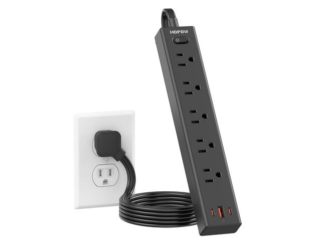 3FT Surge Protector Power Strip, 1700J, 5AC & 1A2C, Flat Plug Extension Cord Flat Power Strip, 0.33in Ultra Thin Plug, 1250W/10A, Wide Spaced,...