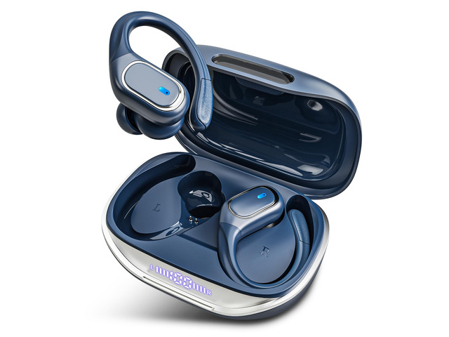 Wireless Earbuds Bluetooth 5.3 Headphones with 80H Playback, IPX7 Waterproof Over Ear Buds with LED Power Display for Sports Running Workouts (Navy...