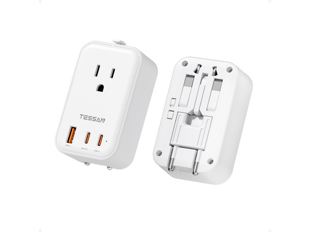 Universal Travel Adapter PD 20W, White 2 USB C Ports, 1 USB A Port, International Power Adapter, US to EU UK AUS Scotland, Type C G A I