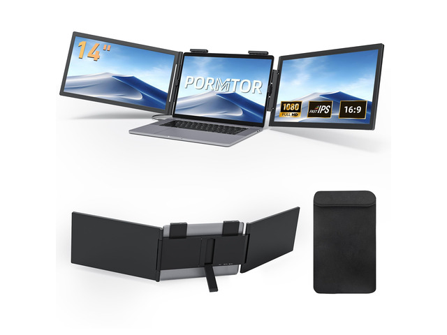 Laptop Screen Extender, 14 FHD 1080P Triple Portable Monitor for Laptop with Ultra-Slim IPS Display, USB-C Plug and Play Multi Screen Attachment...