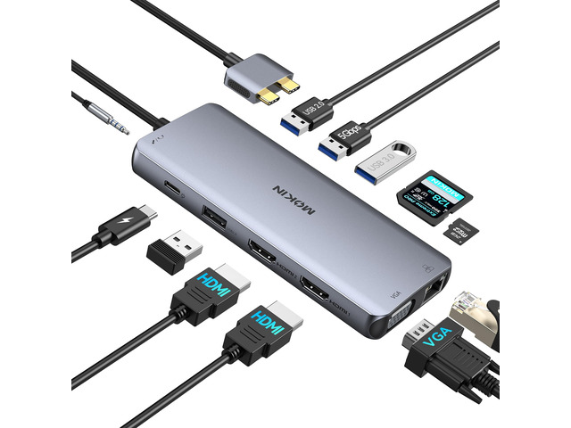 MacBook Pro Docking Station for Dual Monitor, 12 in 2 HDMI Adapter Dockingstation for MacBook Pro/Air, MacBook Adapter, VGA, Ethernet, 4x USB,...