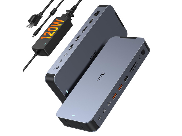 Laptop Docking Station USB C Dock Multiport Hub with 120W Power Adapter 2 HDMI,DP 8K,Fast USB C Power Supply & Phone 30W Charge,10Gbps USB A/C Ports...