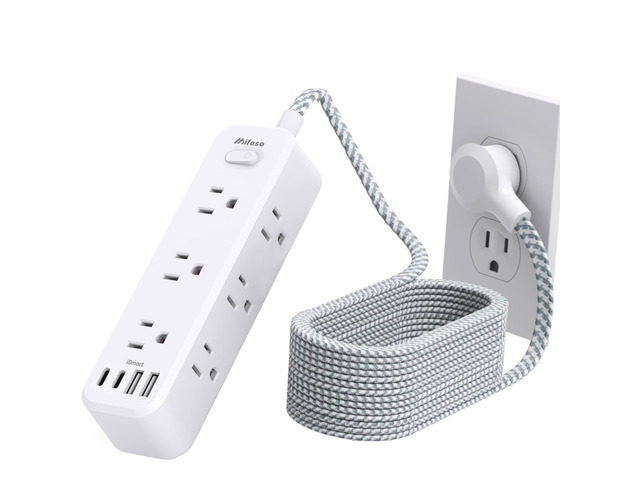 20FT Long Extension Cord with Surge Protector, 13-in-1 Power Strip with 9 Wide Spaced Outlets and 4 USB Ports, Flat Plug Wall Mount Charging...