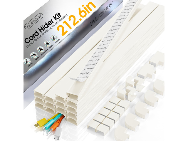 212.6in Cord Covers for 2-3 Wires on Wall, TV Cord Hider Wall, Paintable Cable Hider Raceway, Easier Set-up Wire Hider Wire Covers for Cords on...