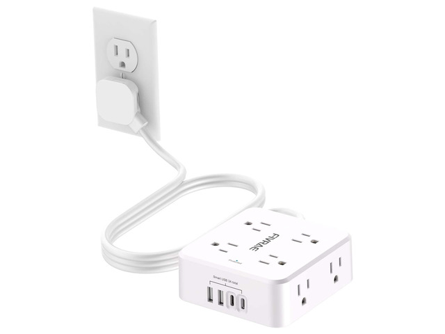 5Ft Extension Cord with Multiple Outlets, 8 Outlets and 4 USB Ports 5 Feet Flat Plug Long Cord Surge Protector Power Strip for Home Office, College...