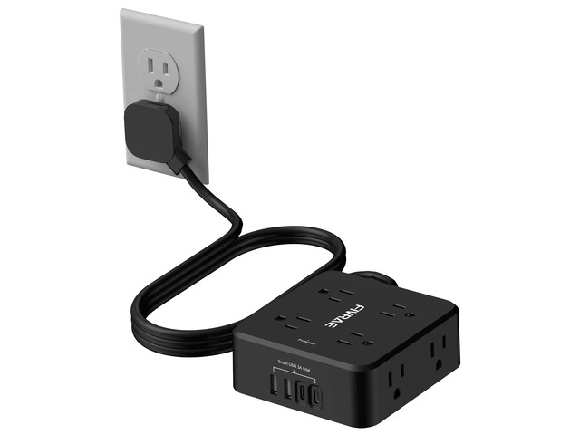 5Ft Extension Cord with Multiple Outlets, 8 Outlets and 4 USB Ports 5 Feet Flat Plug Long Cord Surge Protector Power Strip for Home Office, College...