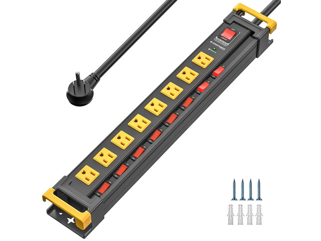 8 Outlet Heavy Duty Surge Protector Power Strip Individual Switches, 3300J Surge Protection, Metal Housing, Wide-Spaced Outlets, 6FT Cord, ETL...