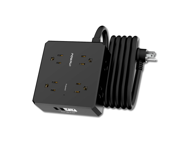 Surge Protector Power Strip - 10 Ft Flat Plug Extension Cord with 8 Widely Outlets and 4 USB Ports, 3 Side Outlet Extender for Home Office, Black,...