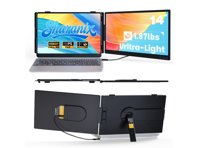 Laptop Screen Extender, Ultra-lightweight 14' FHD 1080P IPS Dual Screen, Laptop Monitor Extender with USB-C/HDMI Port, Plug and Play Portable...
