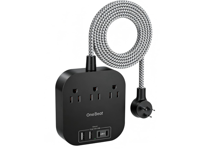Power Strip with USB C, 3 Outlets 4 USB Ports (22.5W/4.5A),6ft Desktop Charging Station, Flat Plug, Braided Extension Cord, Non Surge Protector for...