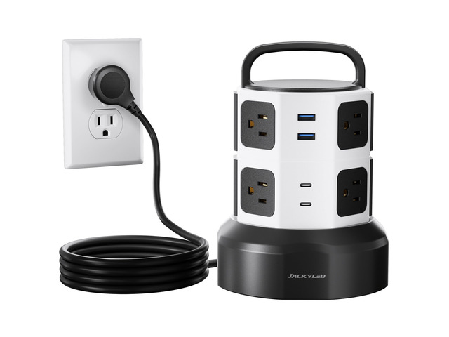 Power Strip Tower Surge Protector, 8 AC 4 USB (2 USB C), 1050J 6.5Ft Retractable Extension Cord with Multiple Outlets, 1625W/13A Outlet Extender,...