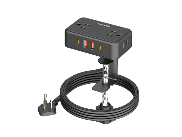 Desk Clamp Power Strip with 4Outlets & 4USB, 6FT Extension Cord for Home Desktop Mount Charging Station, Fits 2.75' Tabletop Edge, Wide Spaced,...