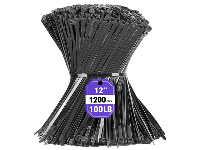 Zip Ties, 1200pcs Black Cable Zip Ties 12 Inch, Heavy Duty Plastic Wire Ties with 100lb Tensile Strength, Self-Locking Black Nylon Tie Wraps for...