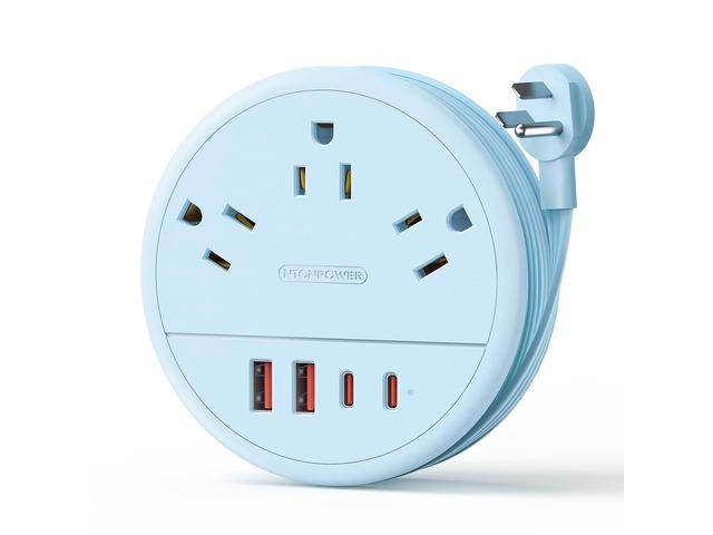 Blue Travel Power Strip 20W, Travel Essentials, Cruise Essentials 3 Outlets 4 USB Ports(2 USB C), 4FT Wrapped Around Extension Cord for Travel...
