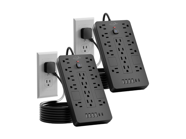 6 FT Extension Cord Surge Protector Power Strip,14 Outlets & 6 USB Ports 2 Pack 6 Feet Flat Plug extension cord with 14 AC & 6 USB Ports(2 USB-C),...