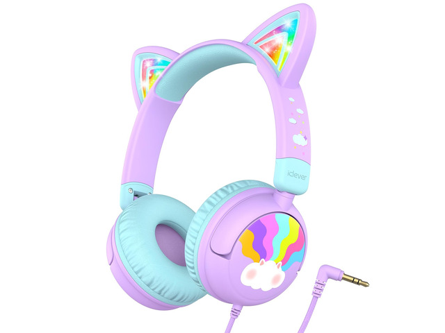 HS25 Kids Headphones Cat Ear, LED Light Up for Toddler Girls School SafeSound Tech3.0, 3.5mm Wired Foldable, Stereo Sound, Over-Ear Headphones for...