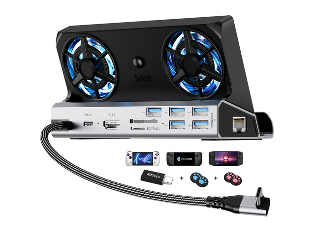 YCE 13-in-1 Steam Deck Dock for Switch/ROG Ally/Legion Go Dual 5cm RGB cooling fans, 6 USB ports, 4K 60Hz HDMI port, 1000Mbps Ethernet port, 100W...