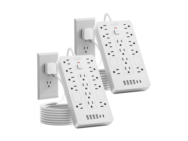 6 FT Extension Cord Surge Protector Power Strip,14 Outlets & 6 USB Ports 2 Pack 6 Feet Flat Plug extension cord with 14 AC & 6 USB Ports(2 USB-C),...
