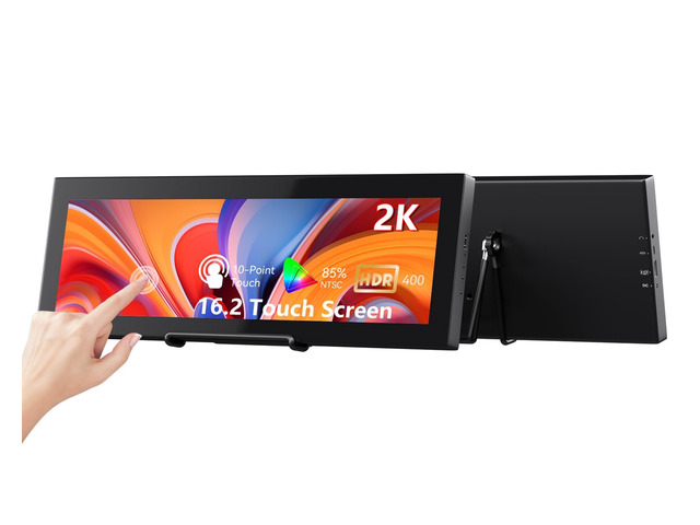 16.2'' 2K QHD IPS 2608×720 Touchscreen Secondary Monitor, IPS Stretched Bar LCD Travel Touch Display HDMI USBC, Portable Touch Screen for Laptop...