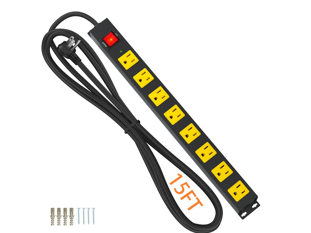 8 Outlet Power Strip 2100J Surge Protector, 15FT Heavy Duty Extension Cord Wide Spaced Outlet and Wall Mount Metal Powerstrip for Home Office...