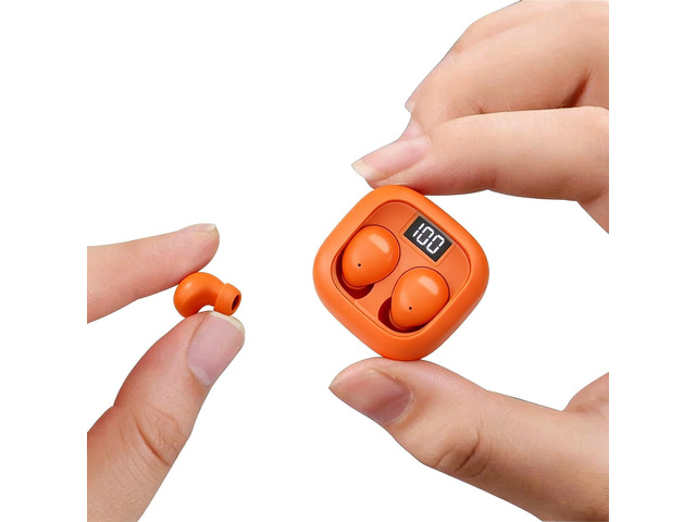 Orange Smallest Invisible Earbuds Wireless Bluetooth, Low Profile Micro Tiny Discreet Hidden Earbuds for Work Small Headphones Invisible Sleep...