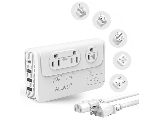 2000W Voltage Converter 220V to 110V European Power Converter Supports Hair Dryer, Curling Iron & Straightener, 3 AC Outlets, USB-C & USB-A Ports,...