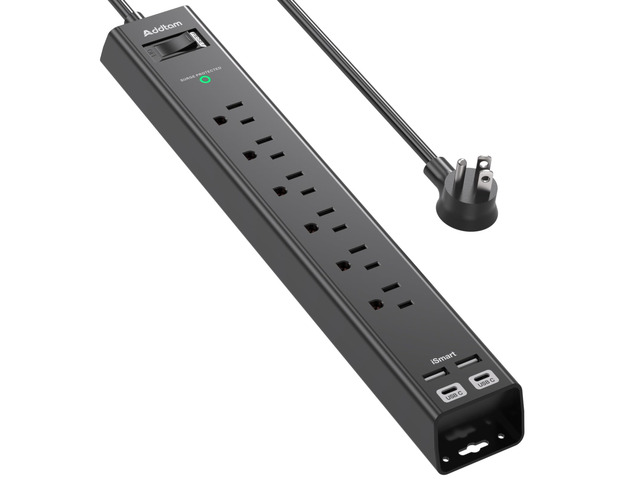 Power Strip Surge Protector with 6 AC Outlets and 4 USB Ports (2 USB-C) Right Angle Flat Plug Extension Cord 10ft, Wall Mount Desk Charging Station...