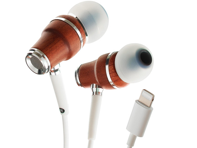 Premium Wooden Wired Earbuds with Microphone (Lightning) Compatible with iPhone 14, 13, 12, 11 (Pro, Max), SE, X, XS, XR, 8, 7, 6, 5 / iPad 9 &...