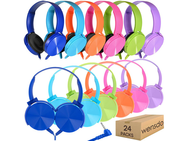 Classroom Headphones Bulk 24 Pack Multi Colored for Kids School, Wholesale Class Set Durable Wired Earphones for Students Children Toddler Teens...