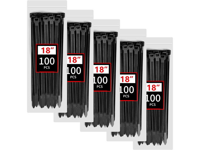 18 Inch Black Zip Ties Heavy Duty 500 Pcs, 220 LBS Long Cable Ties UV Resistant Strong Cable Ties, Wire Ties, Self-Locking for Indoor Outdoor Cable...